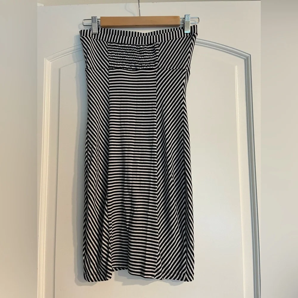 Free People Black and White Striped Tube Dress Ruched Size Small